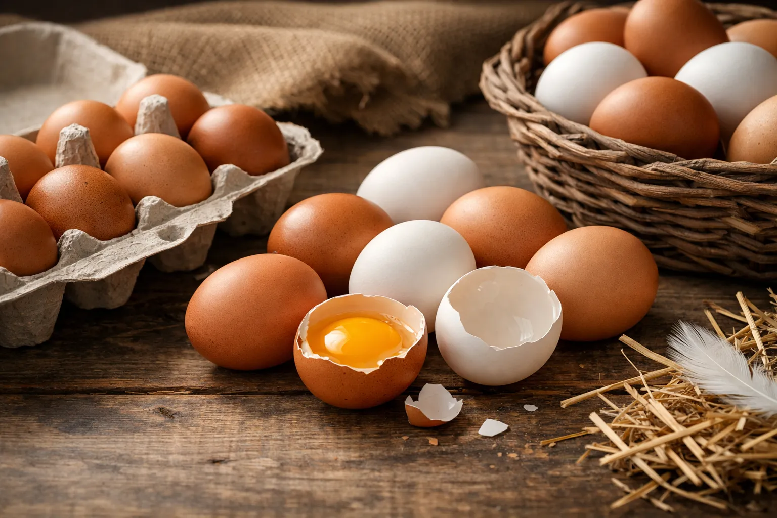 Trays of eggs rustic on wooden surface
